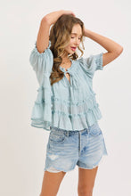 Tiered Ruffle Layer Top in Misty Blue (REG)