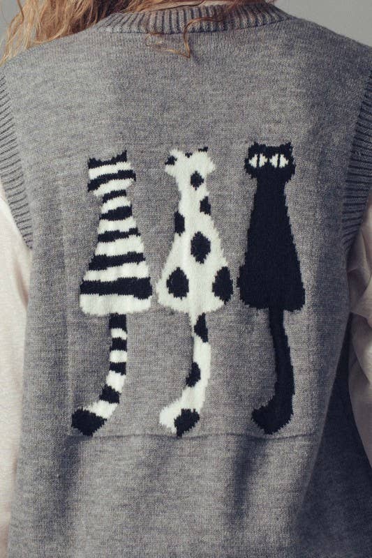 Cat Print Sweater Vest (REG)