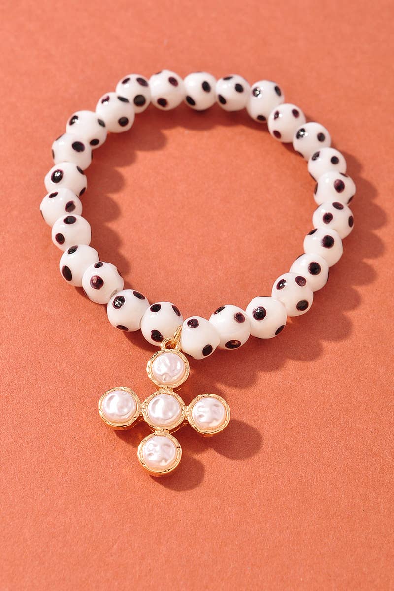 Polka Dot Pearl Cross Bracelet