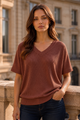 Curly Rib Ruched Top in Rust (REG)