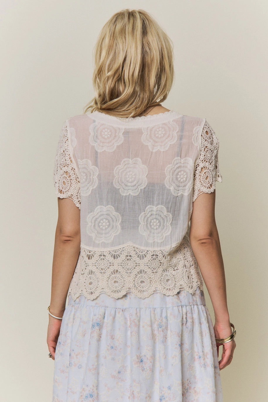 Sheer Floral Crochet Top in Beige (REG)