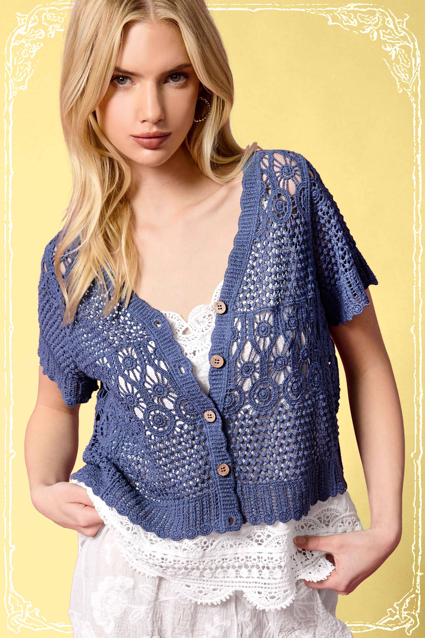 Scallop Summer Cardigan in Indigo (REG)