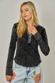 Washed Thermal Henley Top in Black (REG)