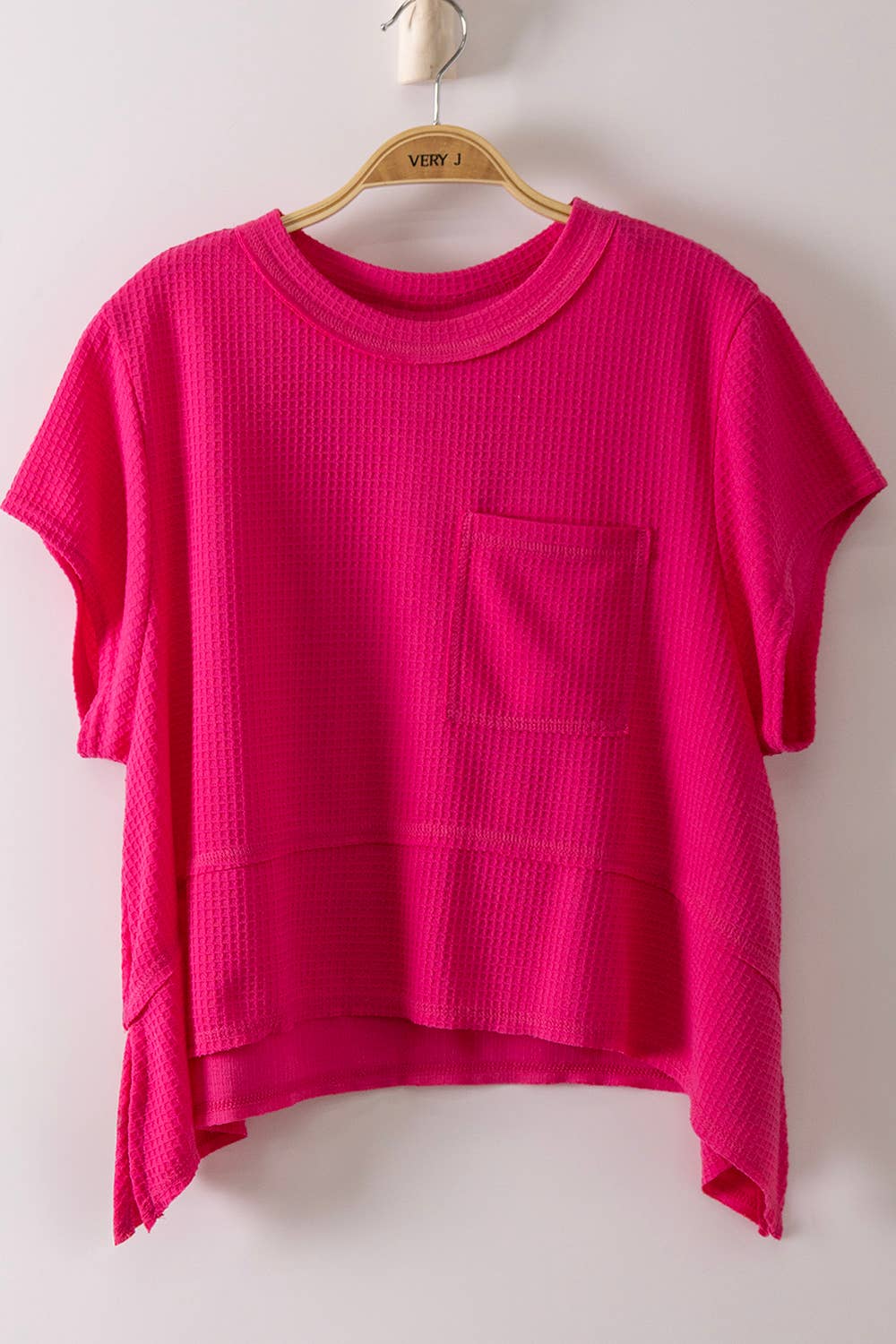 Flared Hem Waffle Top in Fuchsia (REG)