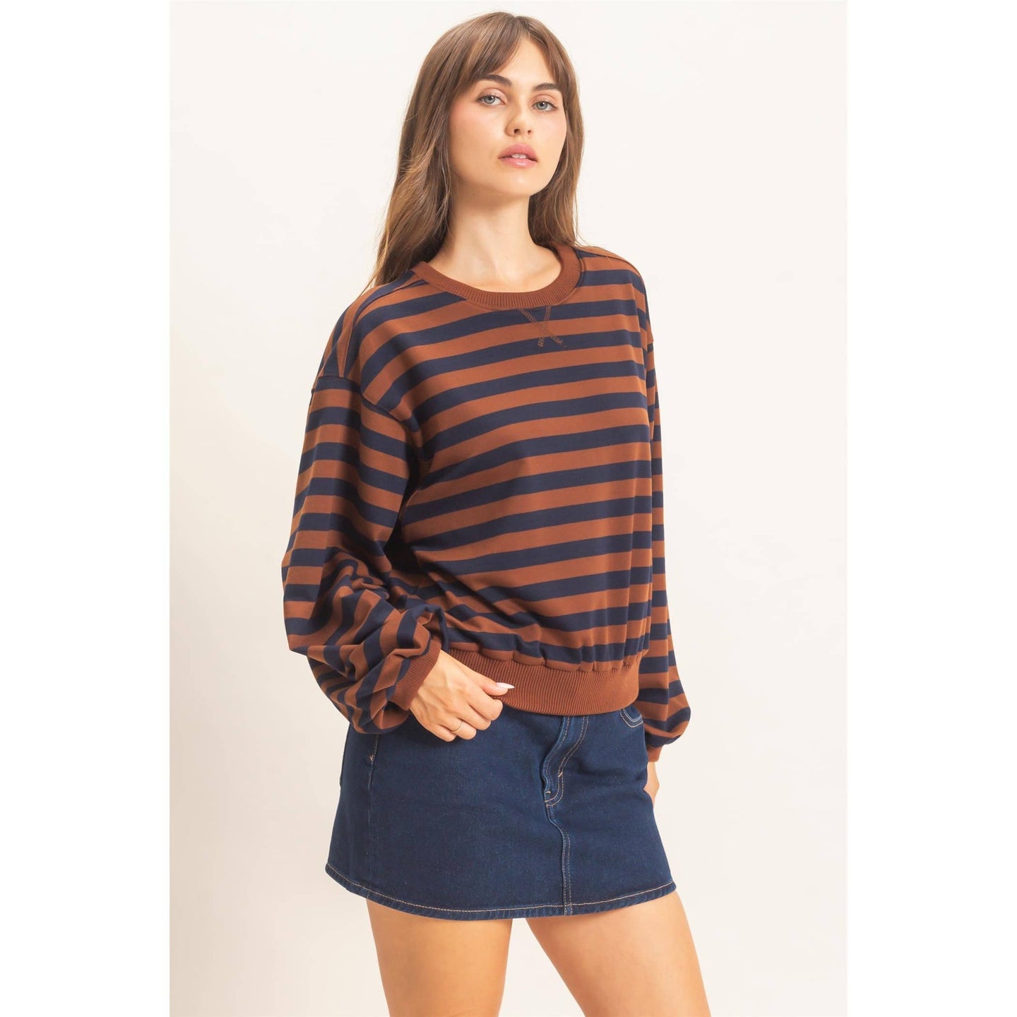 Lyla Striped Sweatshirt in Brown (REG)