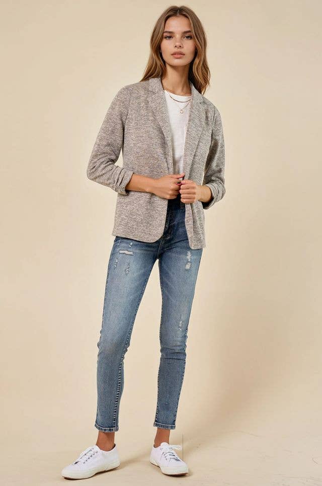 Shirred Sleeve Knit Blazer in Toffee (REG)