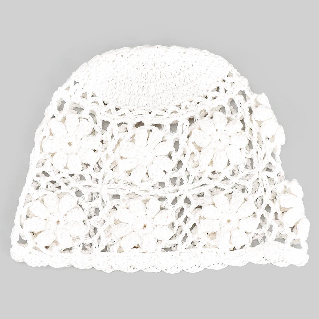 White Flower Crochet Skull Cap