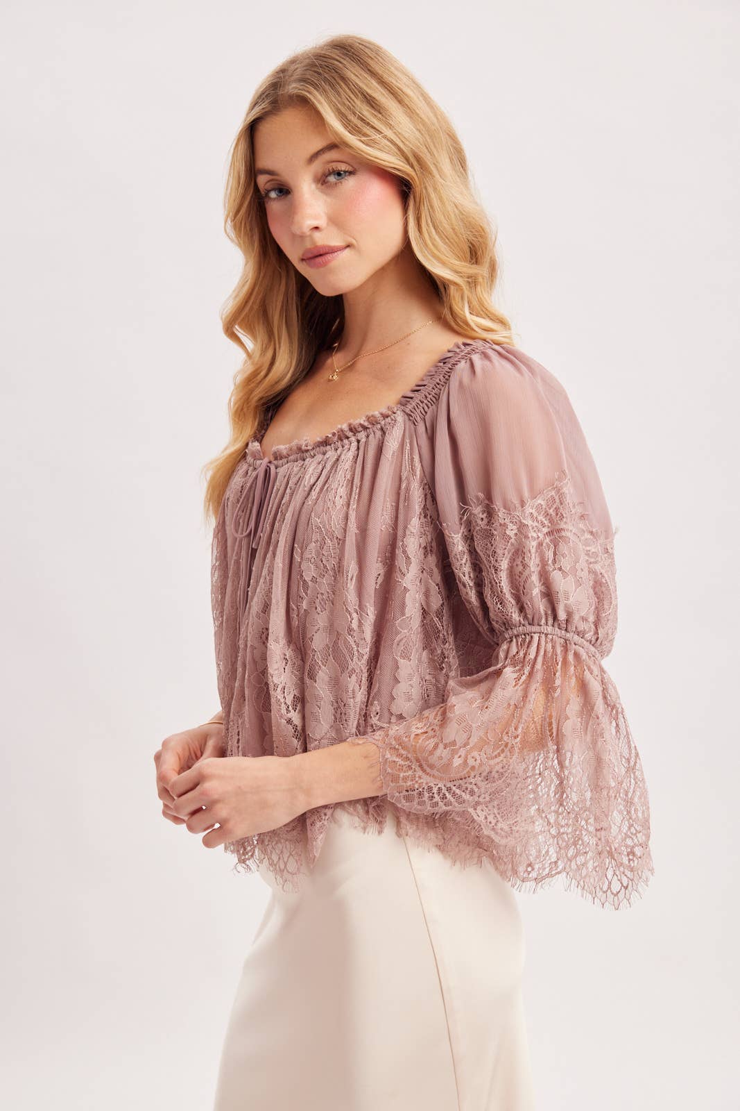 Eyelash Lace Blouse Top in Mauve (REG)