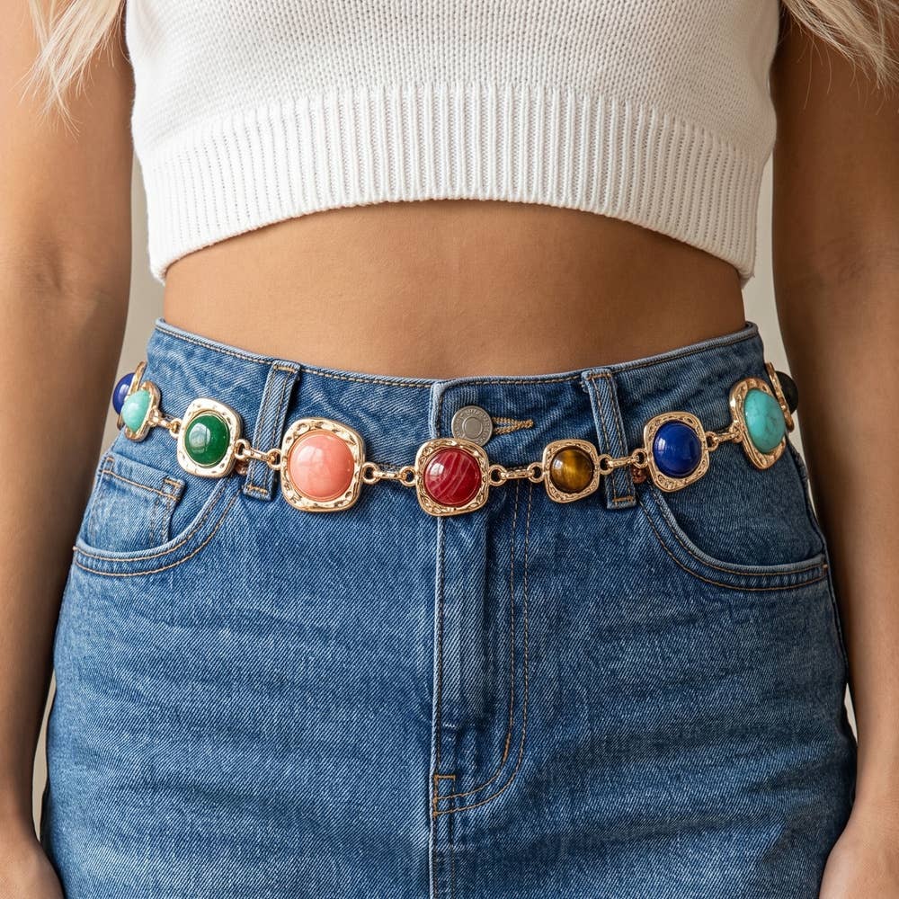 Gemstone Cabochon Chain Belt