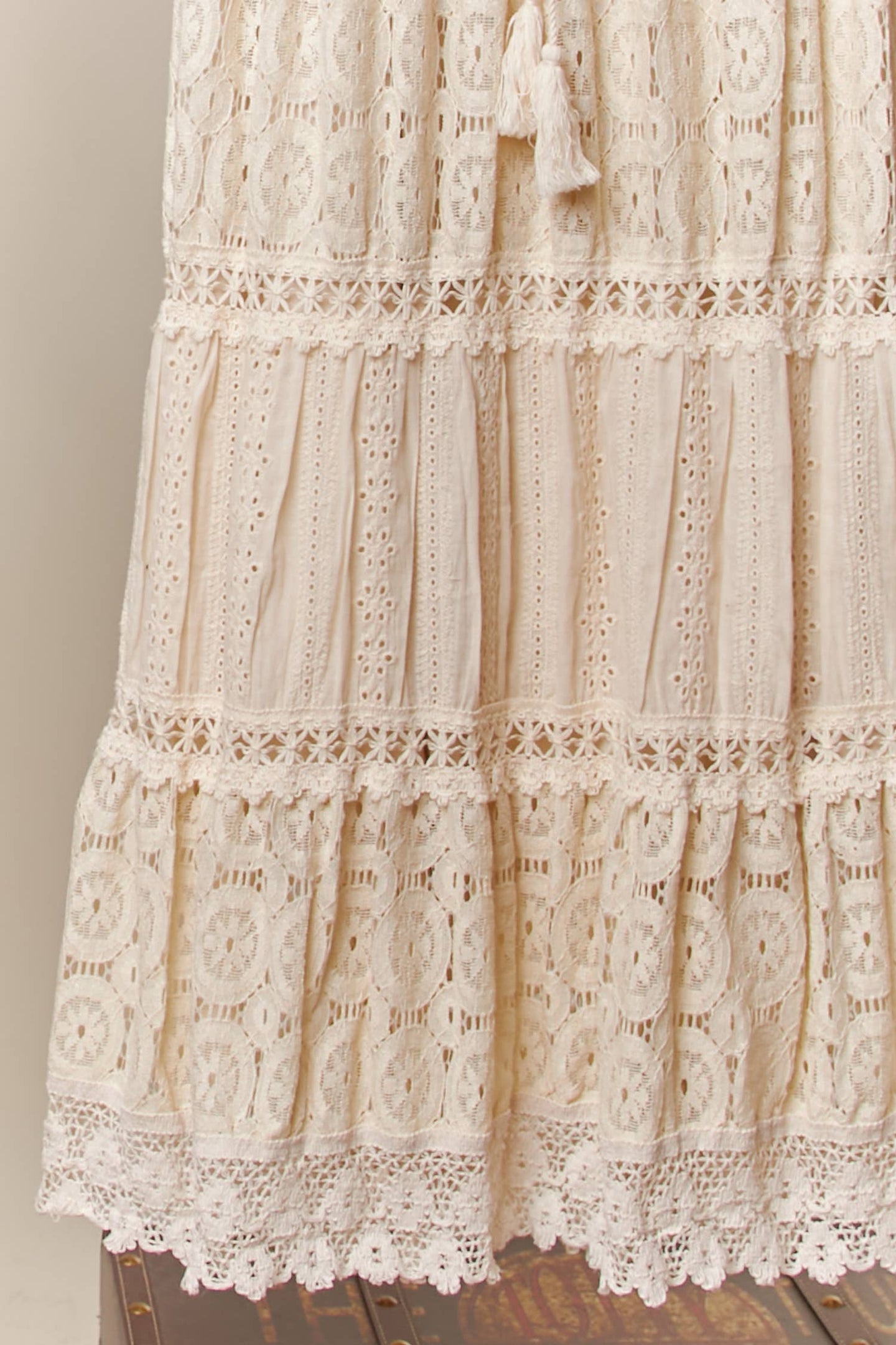Ivory Lace Trim Maxi Skirt (REG)