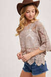 Classy Crochet Lace Top in Latte (REG)