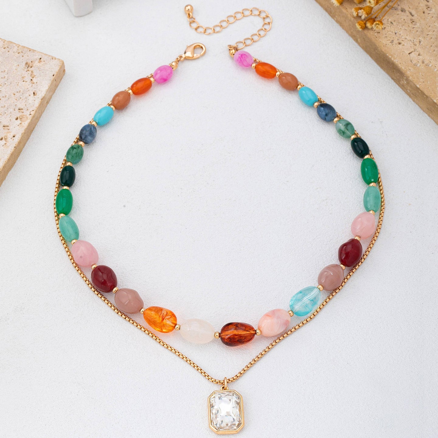 Multi Stone & Crystal Layer Necklace