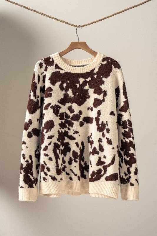 Western Cow Print Sweater (REG)