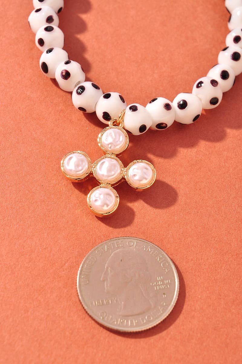 Polka Dot Pearl Cross Bracelet