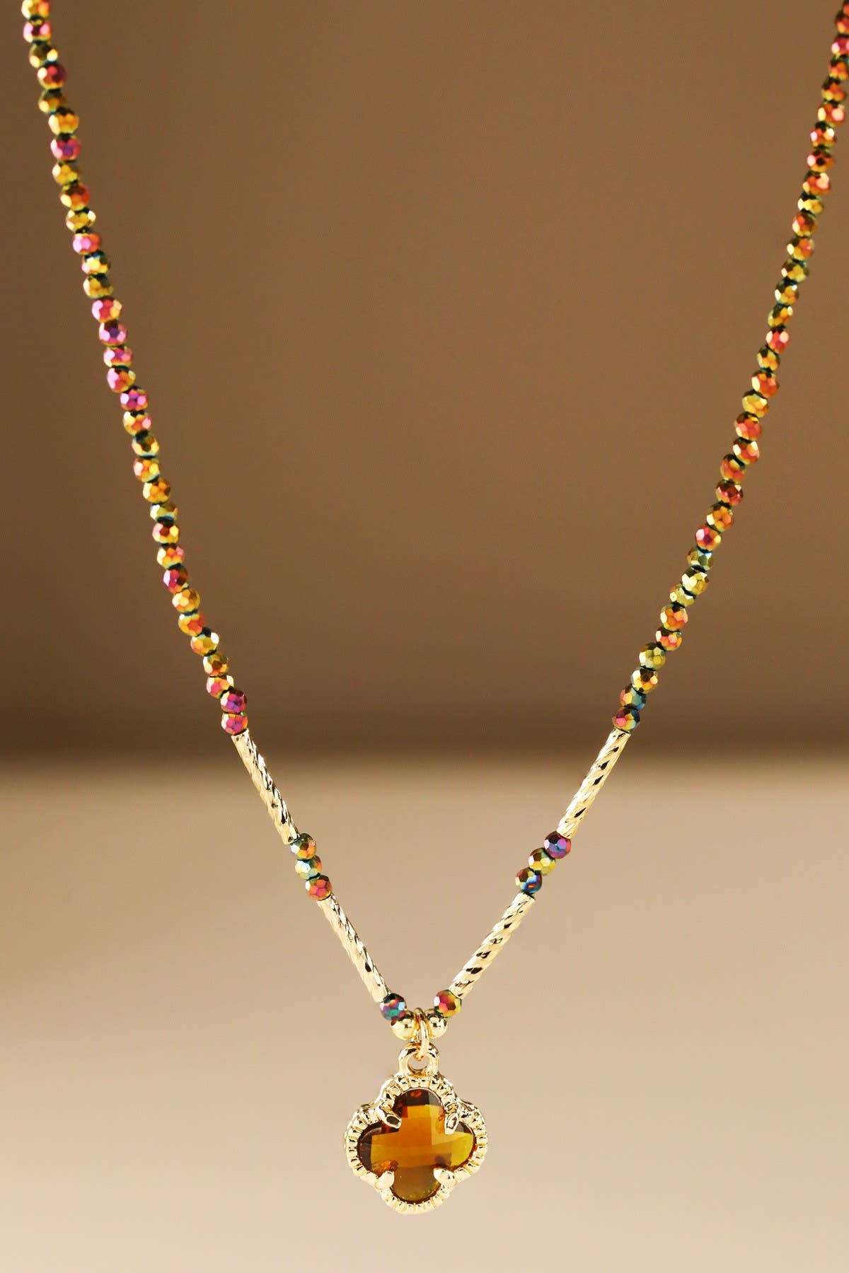 Beaded Clover Charm Necklace