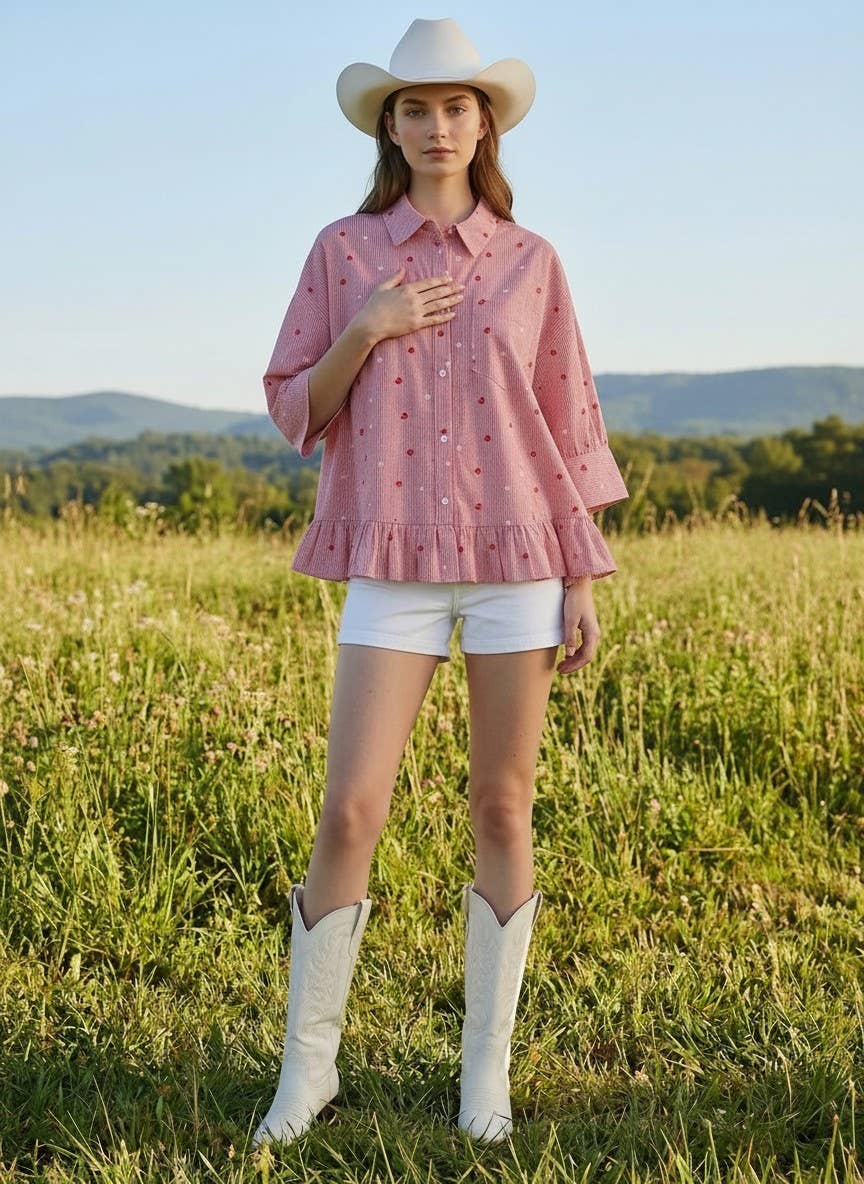 Red Striped Ruffled Top w/ Stars (REG)