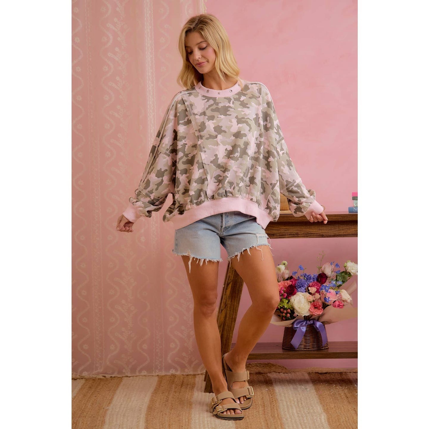Soft Pink Camo Terry Sweatshirt (REG)