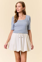Soft Striped Rib Top in Blue (REG)