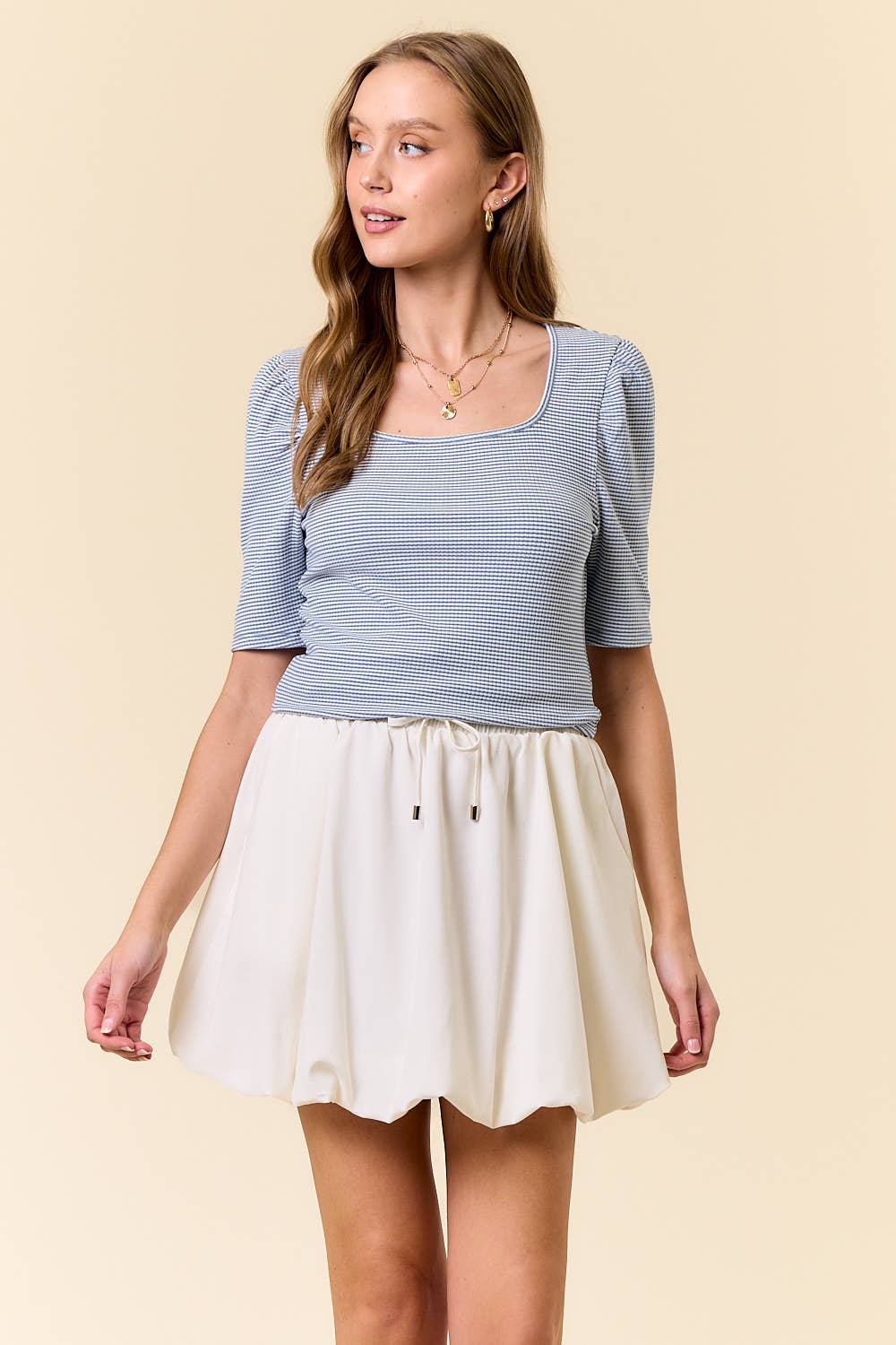 Soft Striped Rib Top in Blue (REG)