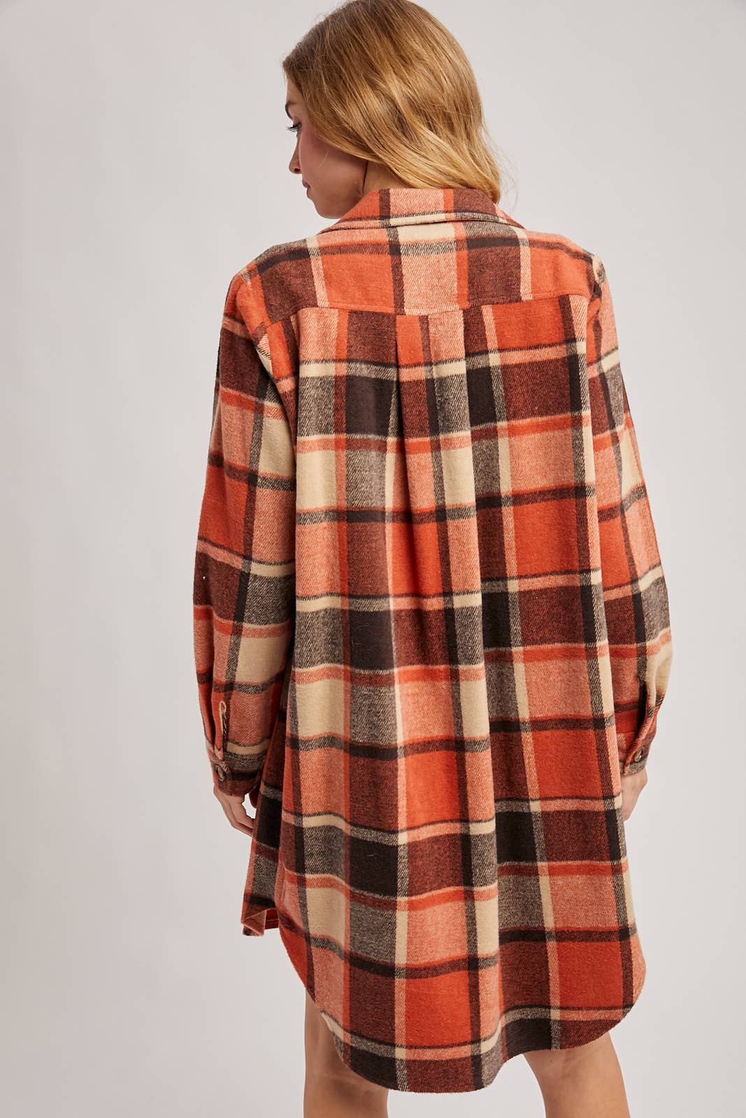 Flannel Plaid Longline Shacket in Rust (REG)