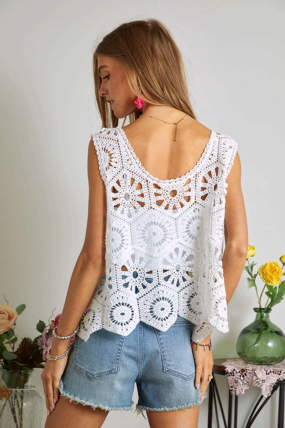 Casual Crochet Tank Top in White (REG)
