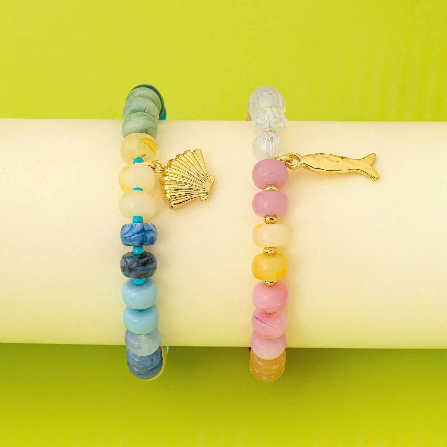 Fish and Shell Beaded Bracelet Set