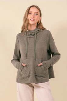 Embo Texture Hoodie Top in Army Green (REG)
