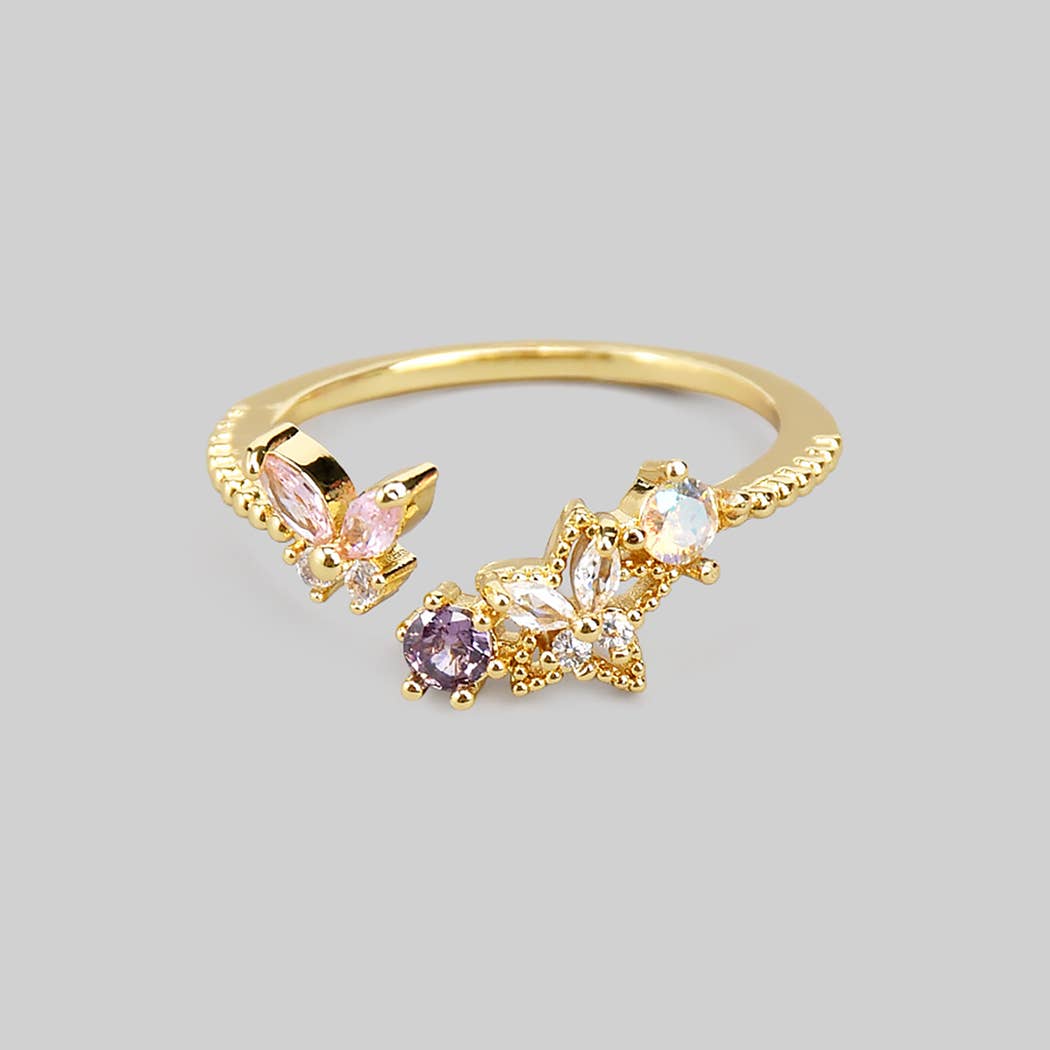 18K Multi CZ Butterfly Ring
