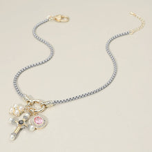 14K Plated  CZ Pearl Cross Charm Necklace
