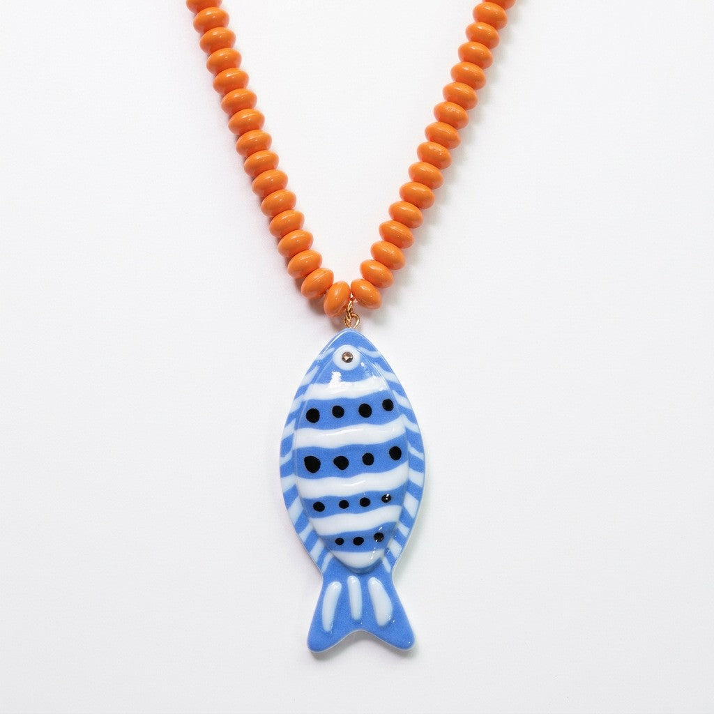 Blue Fish Thin Beaded Necklace