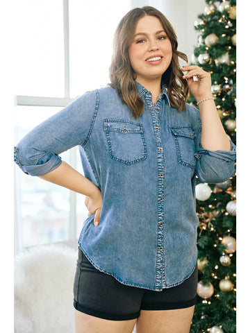 Chambray Denim Button Top (REG/PLUS)