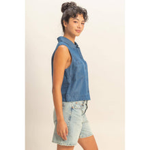 Sleeveless Dark Denim Button-Up Top (REG)