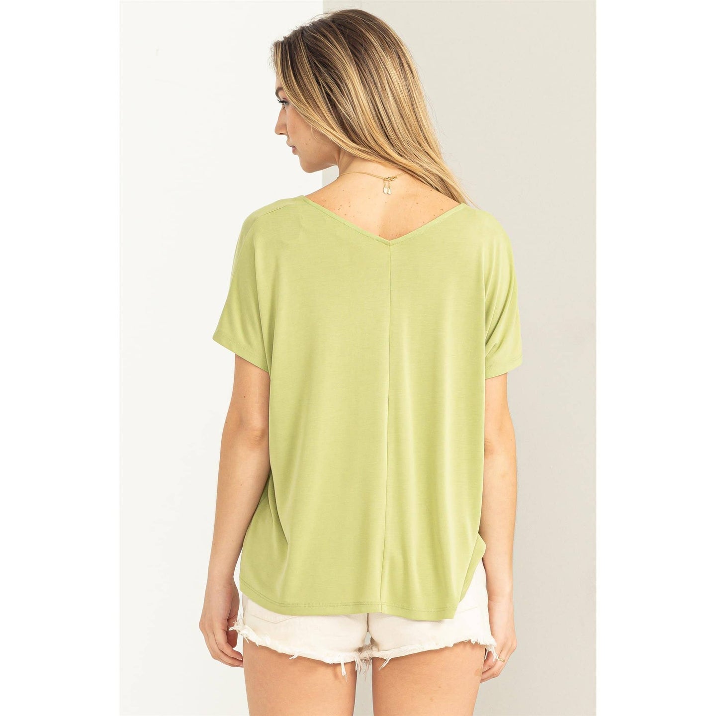 Classic V-Neck Dolman Top in Pale Olive (REG)