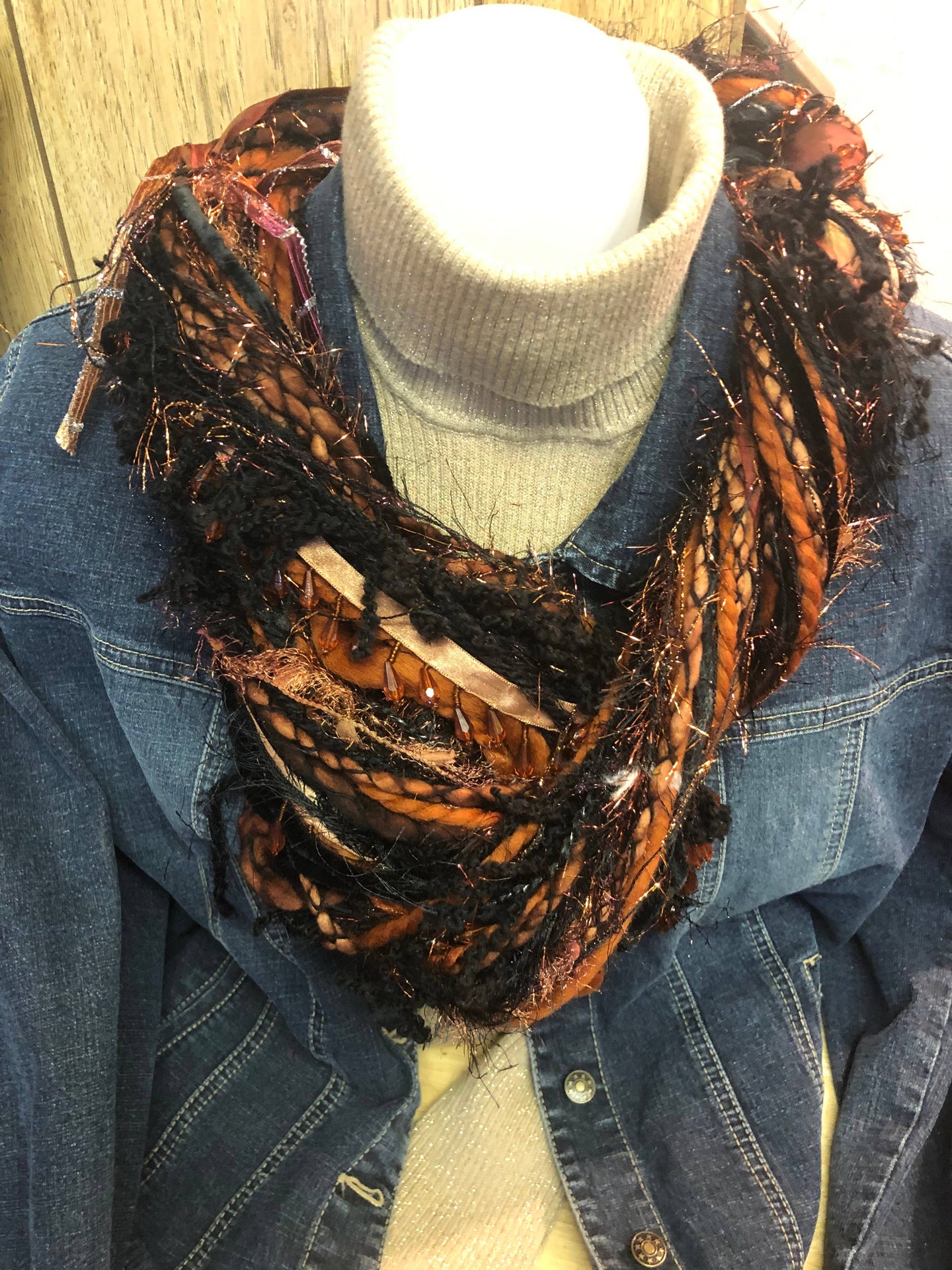 Black and Rust Beaded Scarf