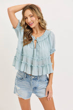 Tiered Ruffle Layer Top in Misty Blue (REG)