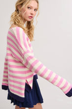 Mimosa Striped V-Neck Sweater in Pink (REG)