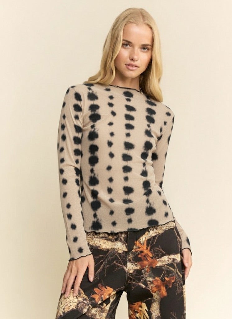 Tie Dye Polka Dot Mesh Top in Dove (REG)