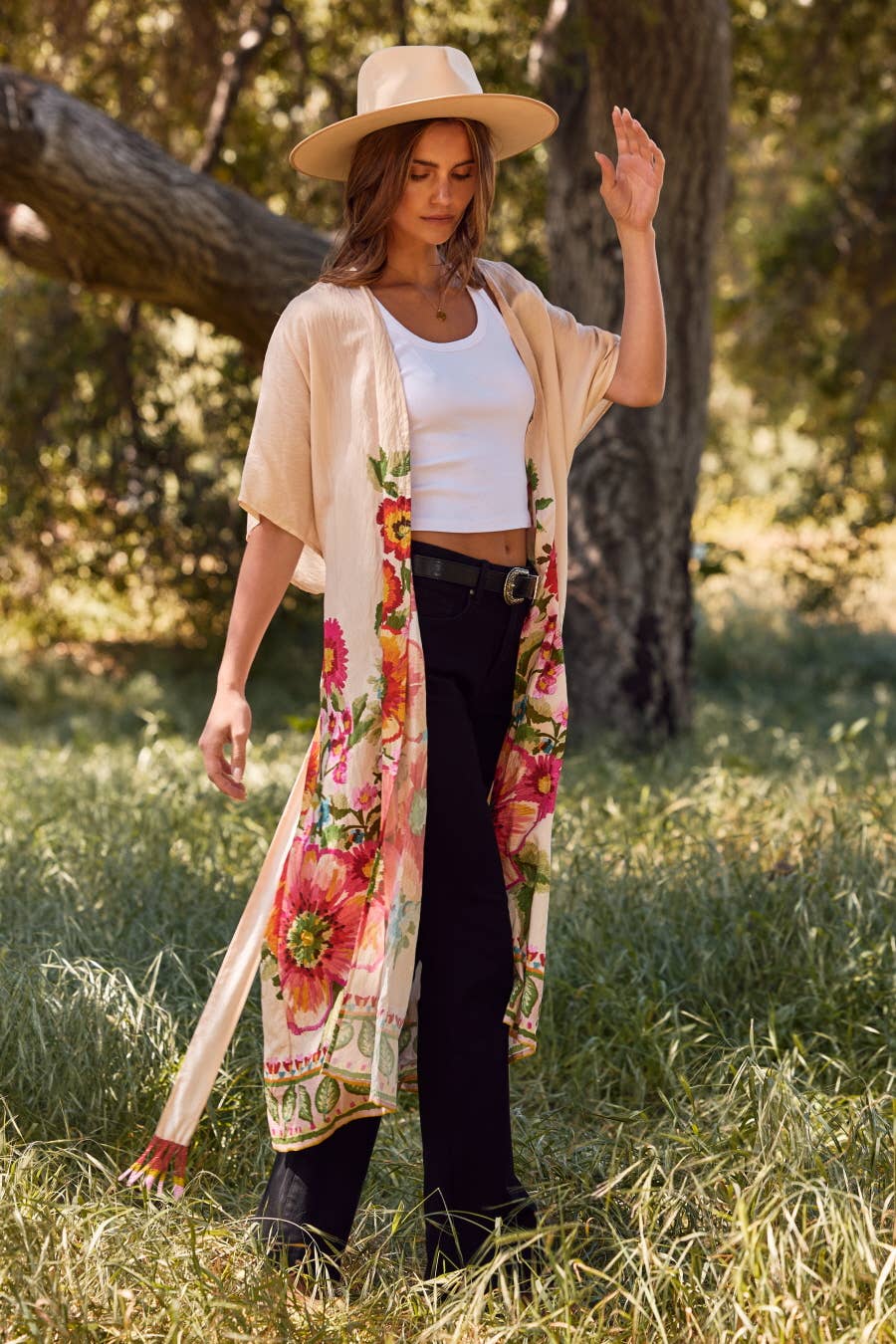 Floral Border Kimono Duster (REG)