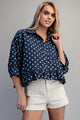 Playful Polka Dot Button Top in Navy (REG)