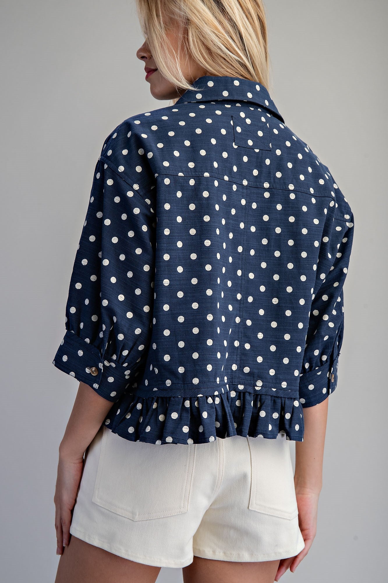 Playful Polka Dot Button Top in Navy (REG)