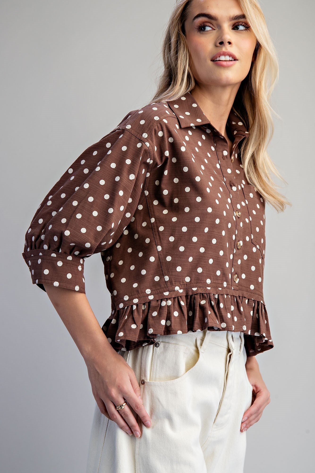 Playful Polka Dot Button Top in Coco (REG)