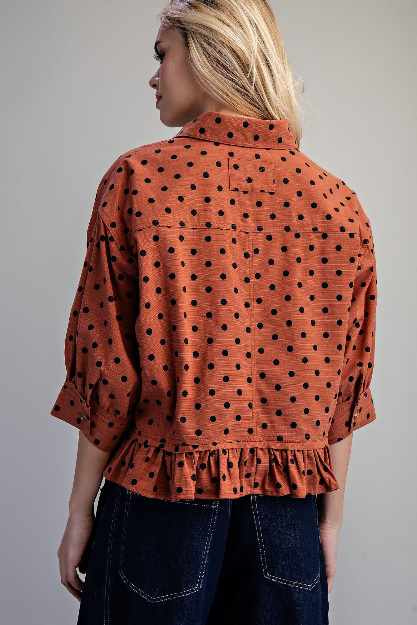 Playful Polka Dot Button Top in Terracotta (REG)