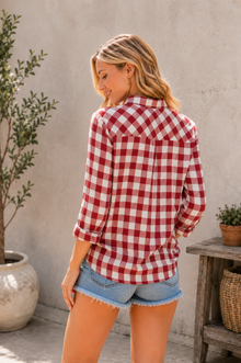 Buffalo Plaid Button Top in Red (REG/PLUS)