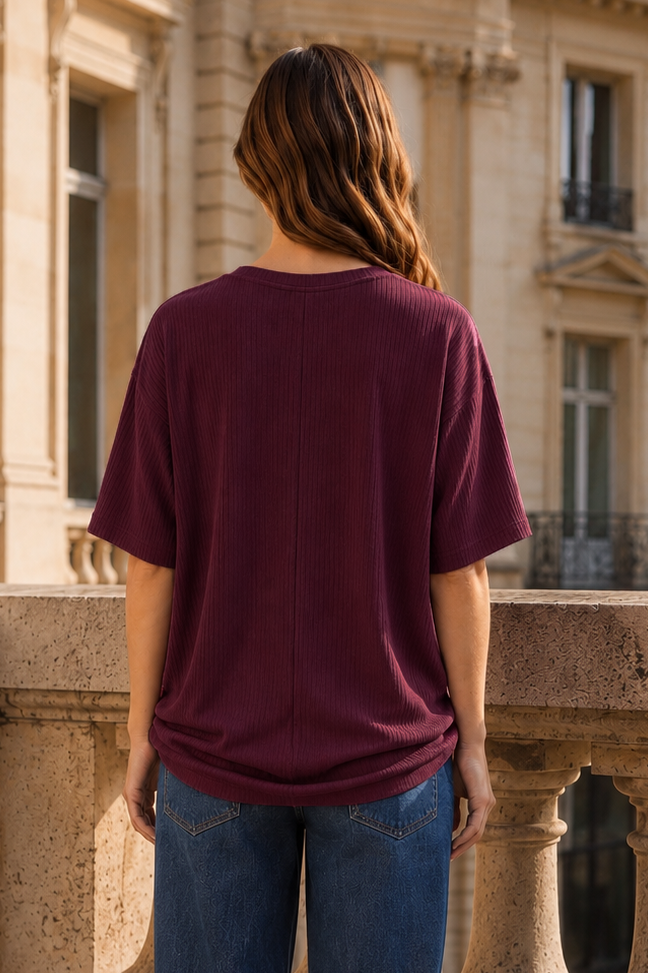 Vanessa Ribbed Top in Wine (REG)