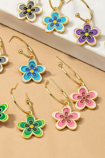 Flower Dangle Hoop Earrings