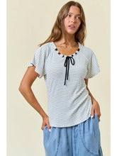 Striped Neck Tie Top in Off White (REG)