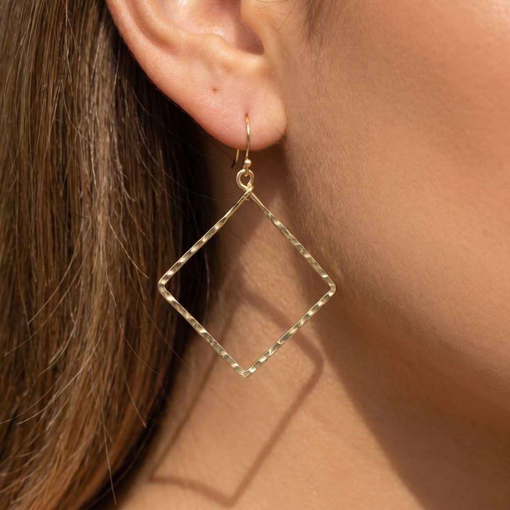 Gold Dipped Open Square Drop Earrings