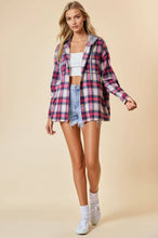 Hooded Plaid Shacket Jacket in Red (REG)