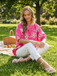 3D Floral Blouse Top in Pink (PLUS)