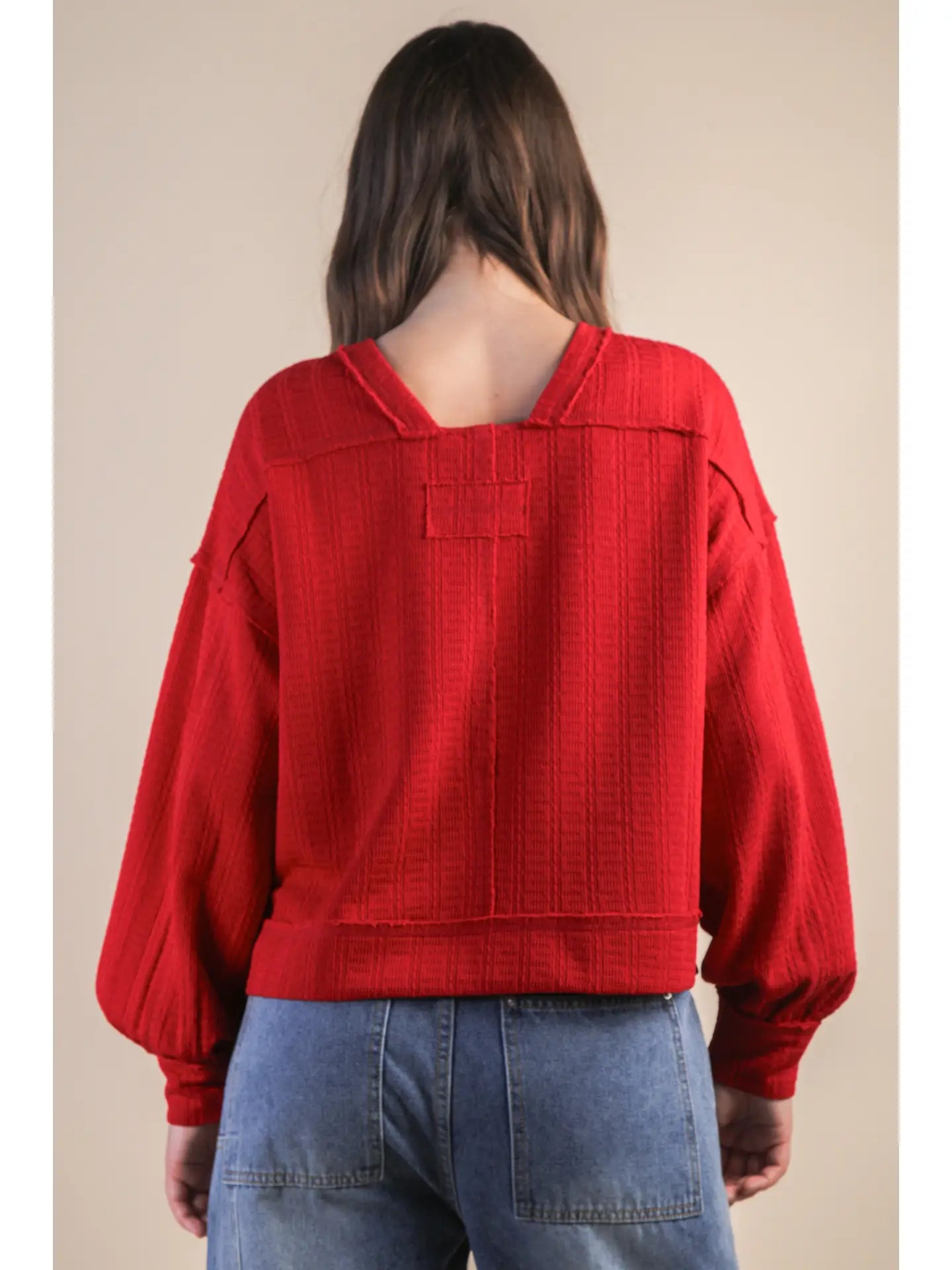 Textured Knit Top in Red (REG)